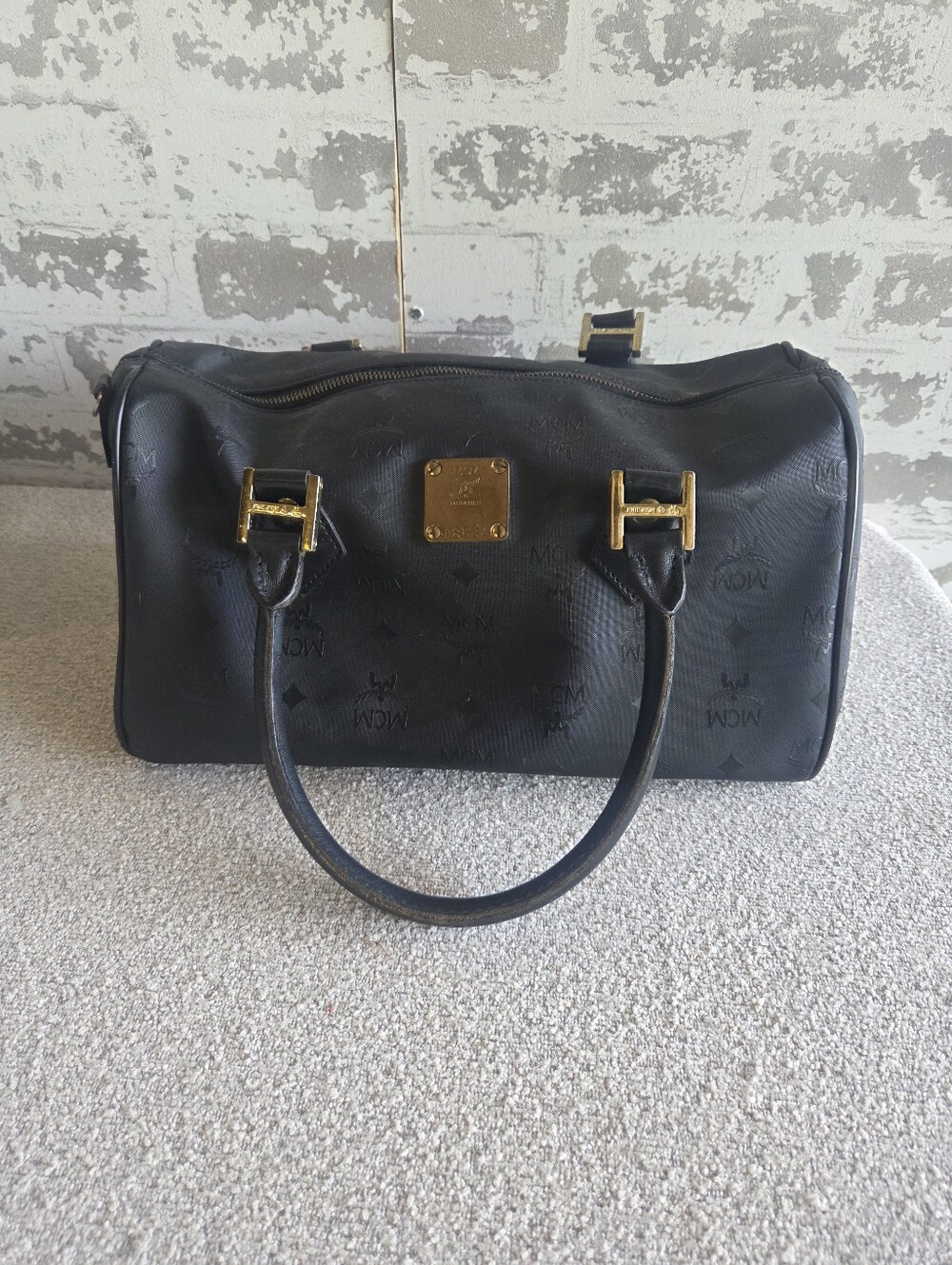 Vintage MCM Black Visetos Monogram Boston Satchel